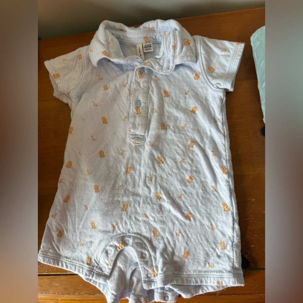 Janie and Jack 12-18M Light Blue Lion Romper